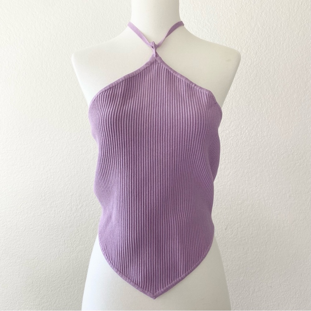 HOUSE OF HARLOW 1960 Lavender Halter Neck Ribbed Top
